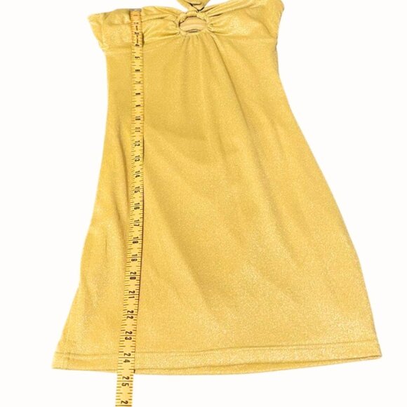 Beginning Boutique Gold Metallic Halter Mini Dress Size 10 Keyhole Party Club - Picture 9 of 9